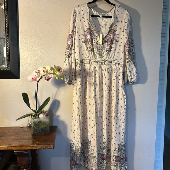 Max studio NWT. Linen and rayon chrysanthemum dress maxi size large - Picture 3 of 11